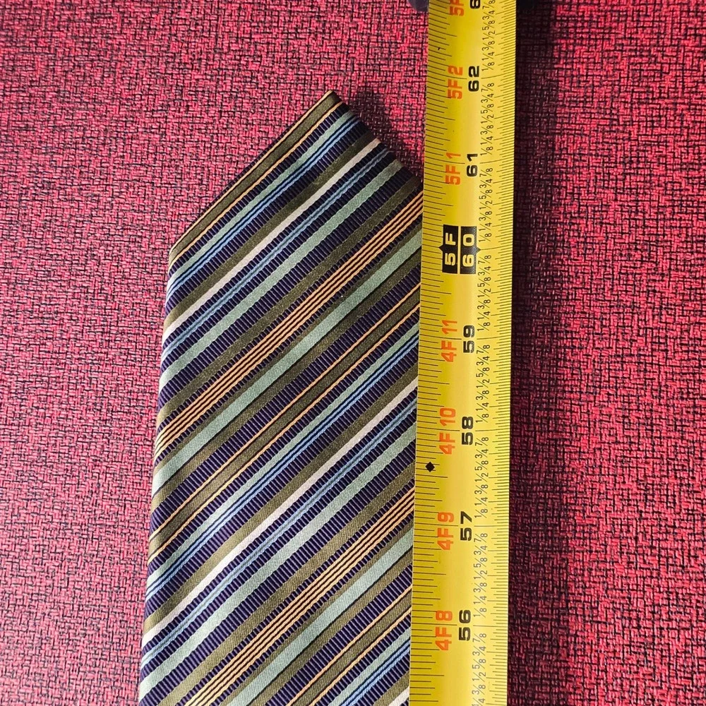 Brioni Silk Cotton‎ Tie Green Navy Striped Handmade Italy Designer Luxury Formal